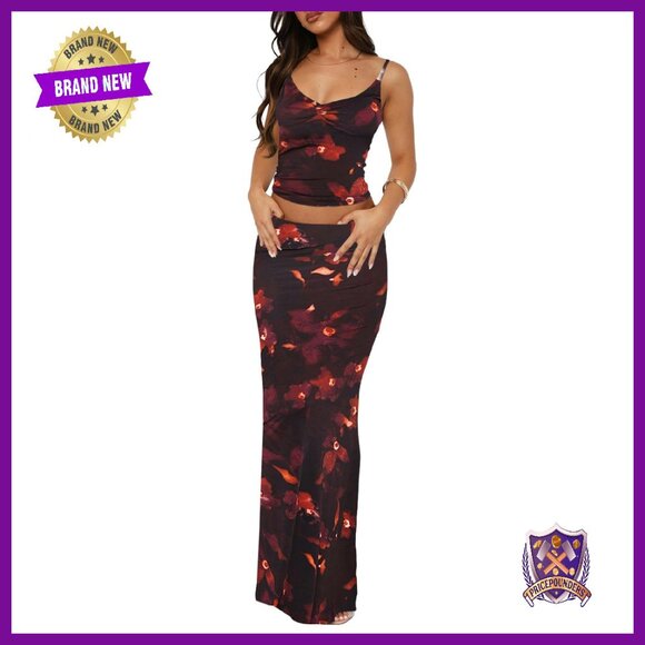 Two Piece Skirt Set: Sleeveless Crop Top & Maxi Skirt - Soft Stretchy Material
